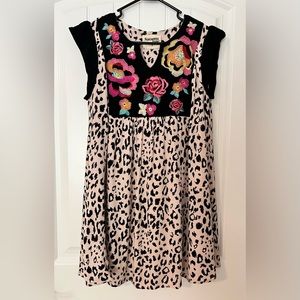 Floral Embroidered Leopard Dress